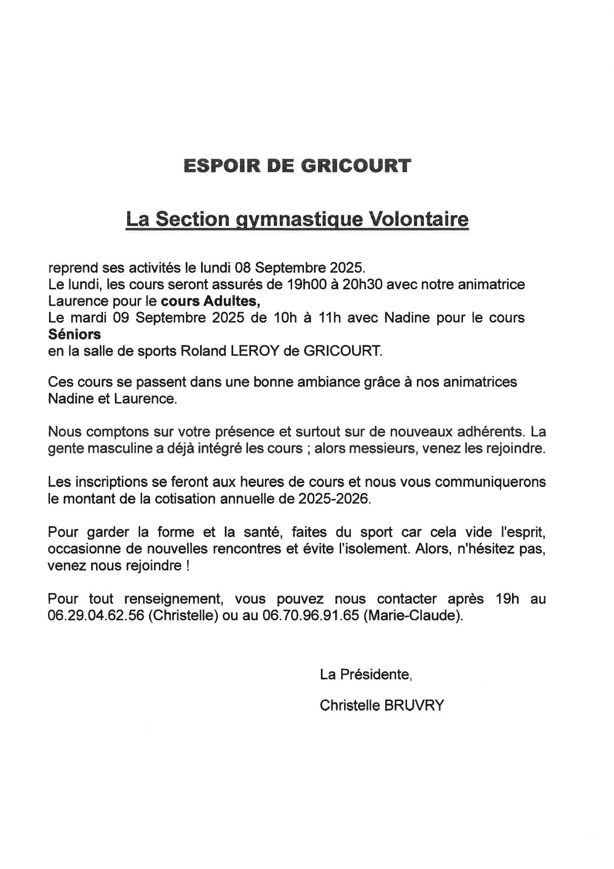 Section gymnastique volontaire